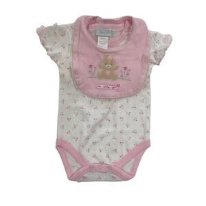 NWT Rene Rofe Girls Short Sleeve Floral One Piece + Bib Pink White 3-6 Months